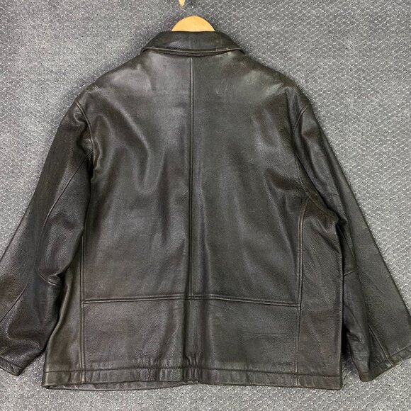 Eddie Bauer Leather Jacket Men's Large Short Brown Distressed Full Zip Bomber - Picture 4 of 15